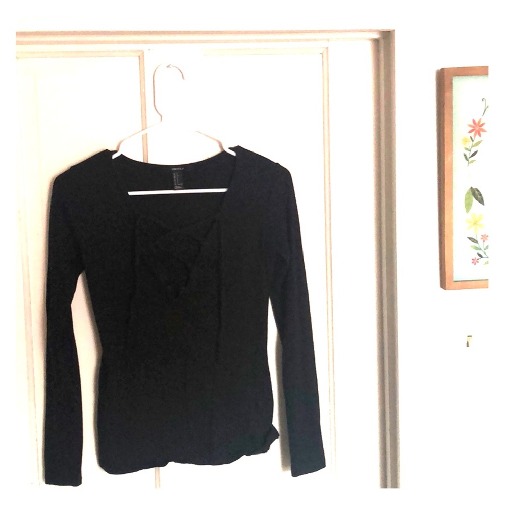 Lace up long sleeve black shirt